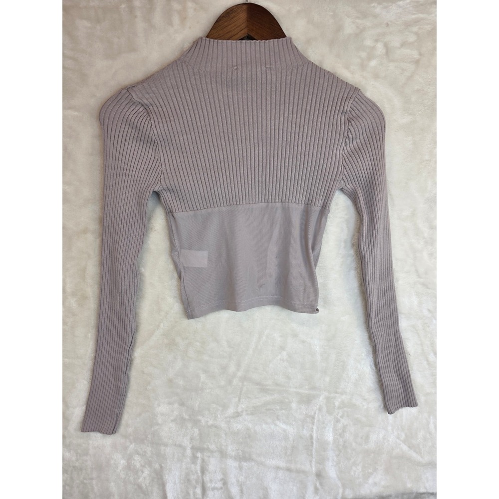 Hera Collection Mauve Ribbed Mock Neck Mesh Corset Top Long Sleeve Small - Picture 2 of 8
